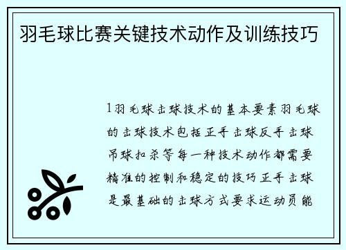 羽毛球比赛关键技术动作及训练技巧