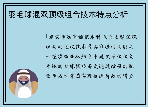 羽毛球混双顶级组合技术特点分析